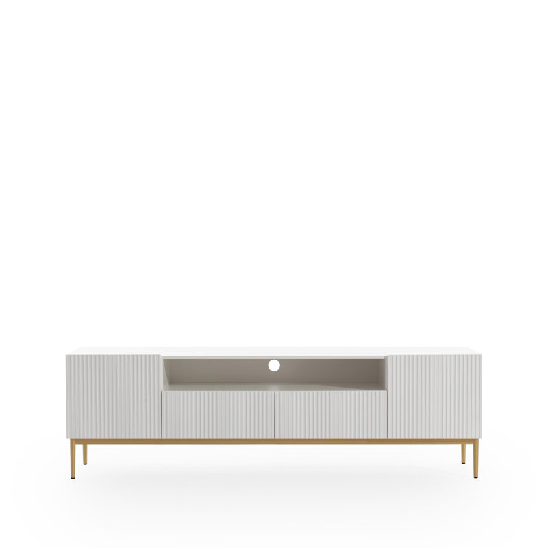 Ameal Unfinished TV Stand for TVs up to 55", White/Gold