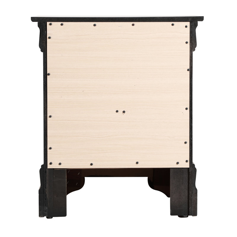 Table de chevet traditionnelle noire avec 2 tiroirs pour le rangement de la chambre à coucher - Panneau de particules, H 24 po x l 21 po x P 16 po