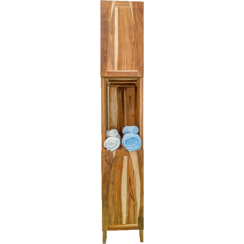 Tranquility Teak Wood Freestanding Linen Cabinet, Brown