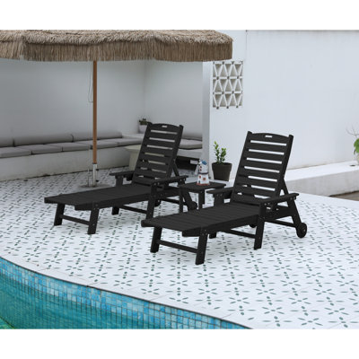 Ensemble de chaise longue surdimensionnée 3 pièces de qualité supérieure avec table d'appoint, toutes saisons, 5 positions, roues et porte-gobelet
