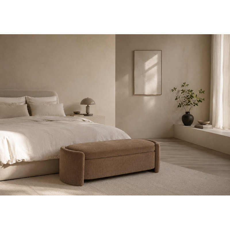 Banc de rangement rembourré 62 po Mizel, Chenille chocolat performance