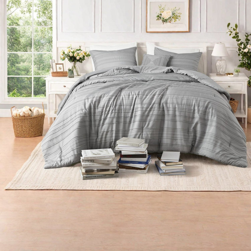 Ensembles de literie gris moderne, édredon en jacquard de polyester avec coussin, style maison