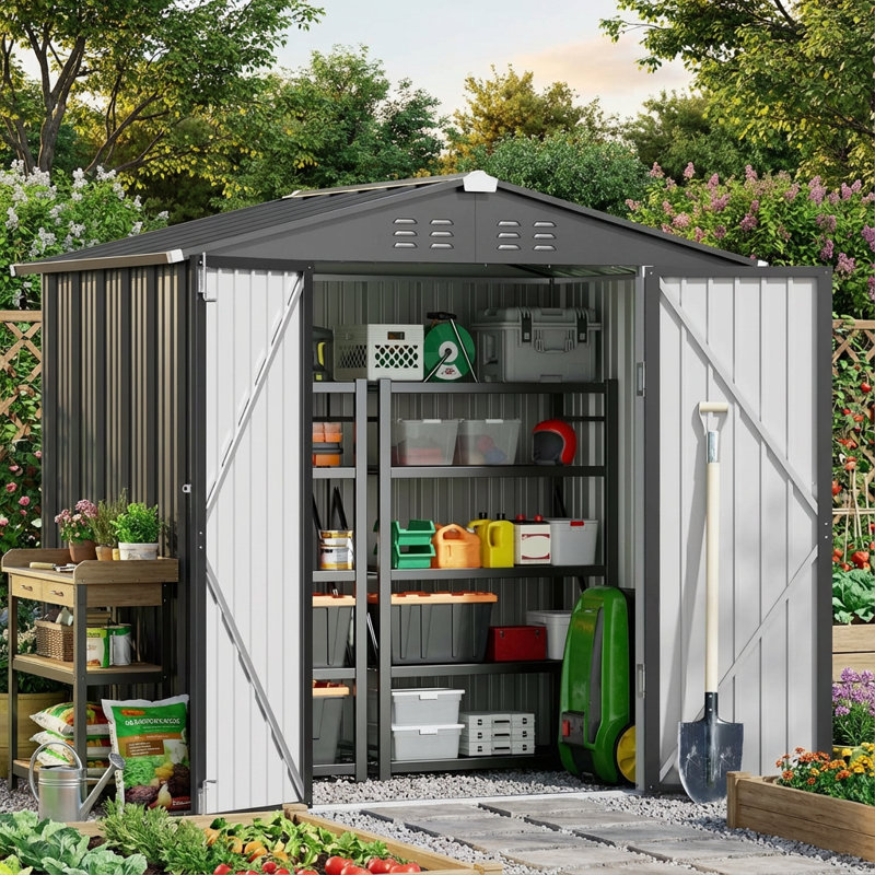 6 Ft. W X 4 Ft. D Outdoor Metal Storage Shed, Dark Gray