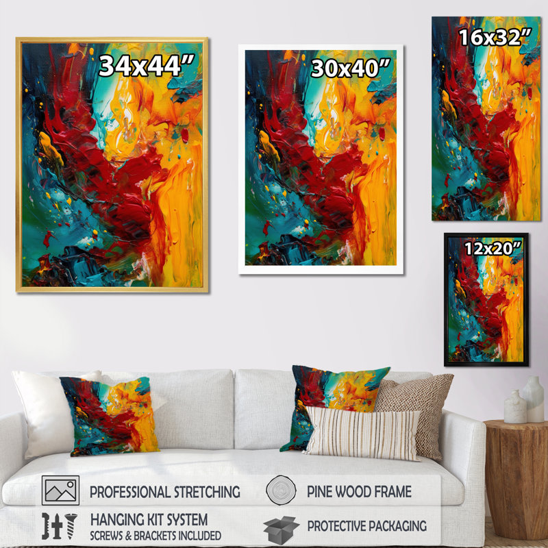 «Yellow of Turquoise Journey of Abstraction IV», reproduction sur toile, Cadre doré à une seule photo