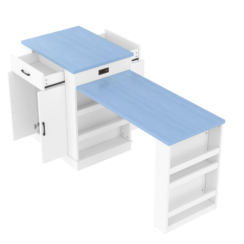 Table de salle à manger extensible, Blanc, Bleu