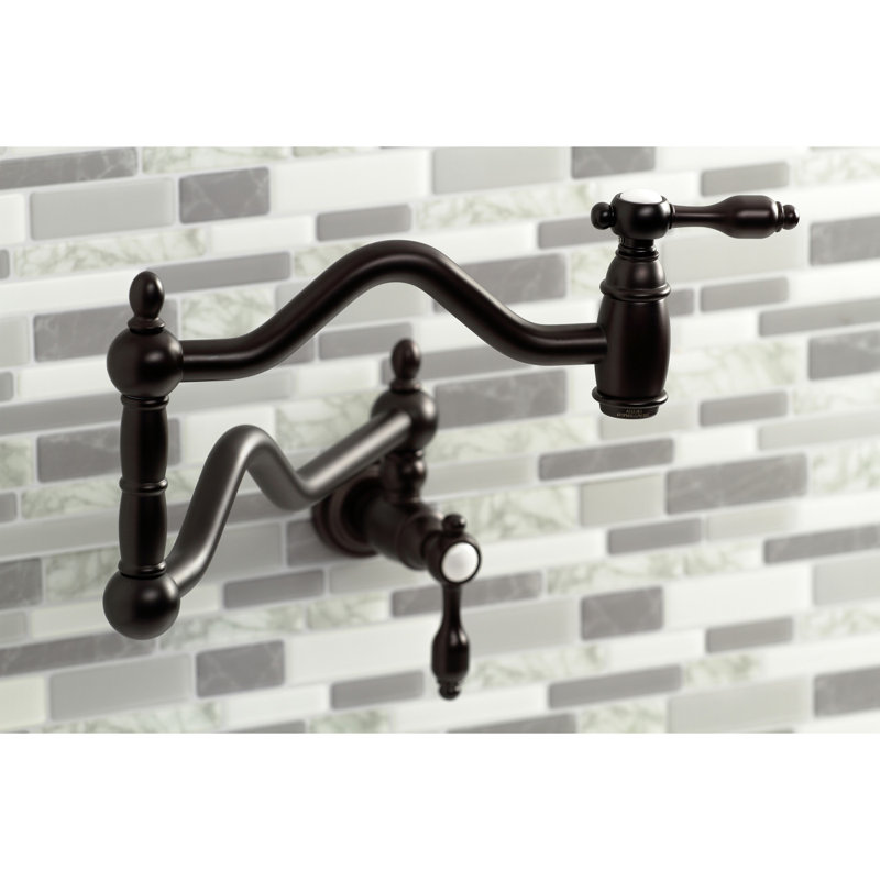 Kingston Brass Tudor Two-Handle 1-Hole Wall Mount Pot Filler Faucet, Oil Rubbed Bronze