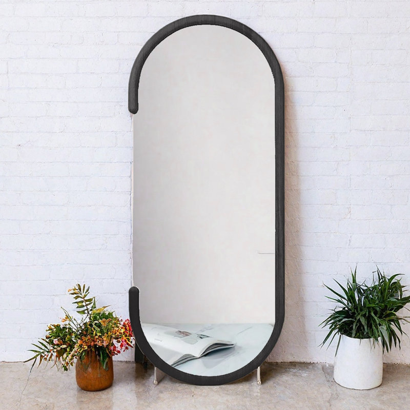 Modern Minimalist Arched Frame-Mounted Full-Length Mirror, Black, 86.61" x 39.37"