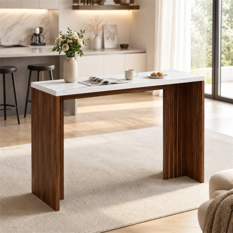 Table de bar de 140 cm de hauteur, console moderne de 92,5 cm de hauteur, structure en bois stable, imperméable et résistante aux égratignures, idéale pour la salle à manger, le bar à domicile ou le bureau.