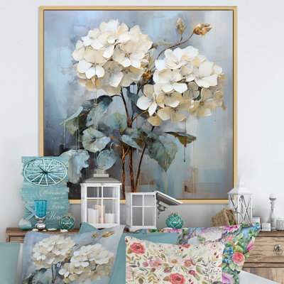Blue Hydrangea Blooms In Gray Tone - Hydrangea Framed Art
