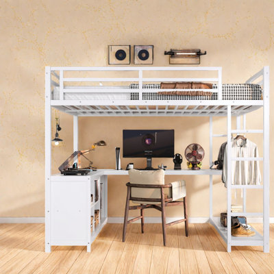 Lit mezzanine en métal peu encombrant avec bureau et garde-robe, style moderne