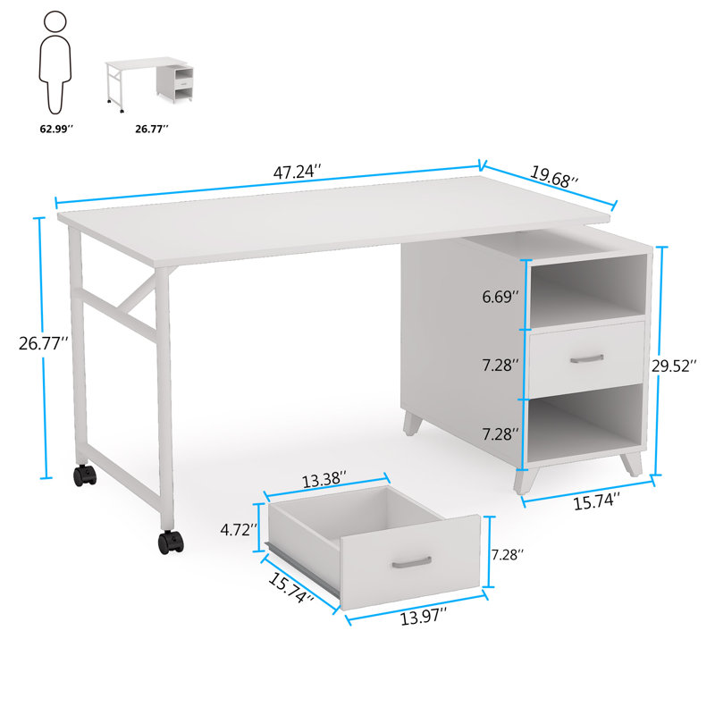Bureau réversible Aquisha, Blanc / blanc