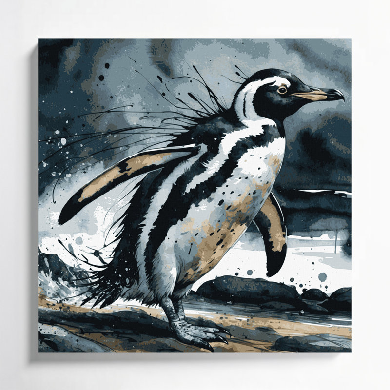 Faune, pingouin africain, art mural sur toile bleue, H 8 po x l 8 po