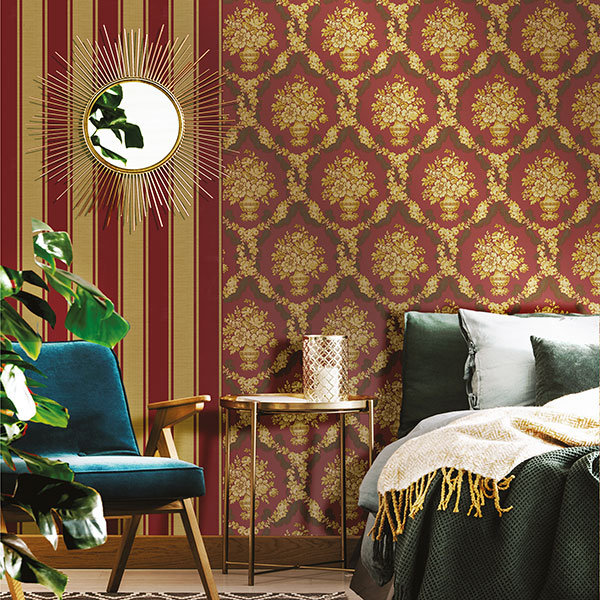Italian Classics 4 Stripe 3D Embossed Wallpaper Roll, Red