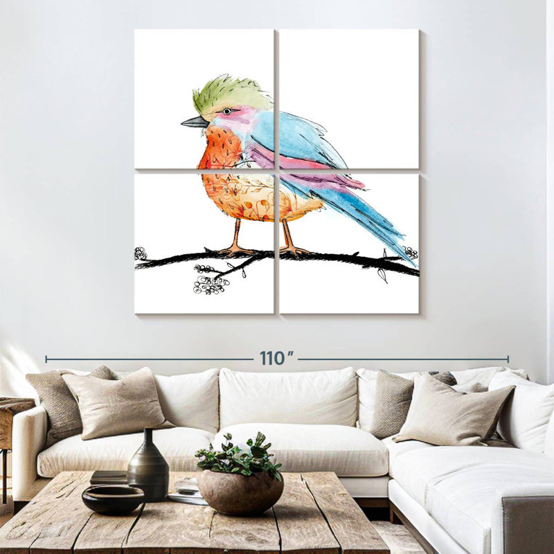 Brampt floral, oiseau brillant I, H 74 po x l 74 po