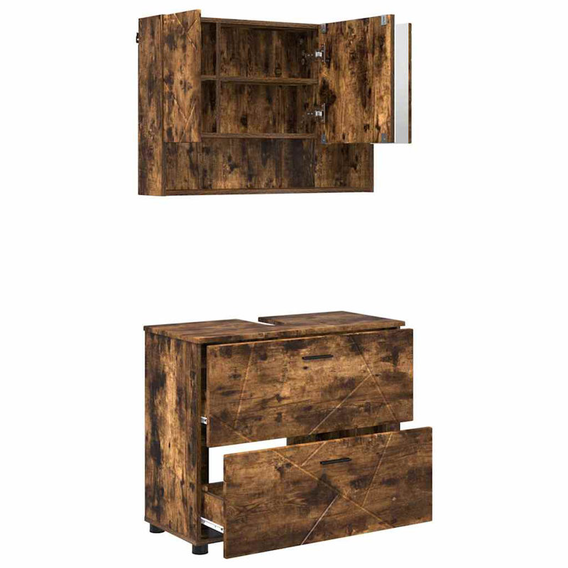 Bathroom Storage Furniture Set, Smoked Oak