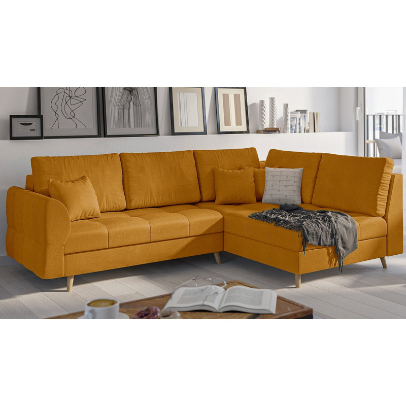 Corner Sofa with Wooden Legs In Scandinavian Style Knutsford, Right Hand Facing, Yellow