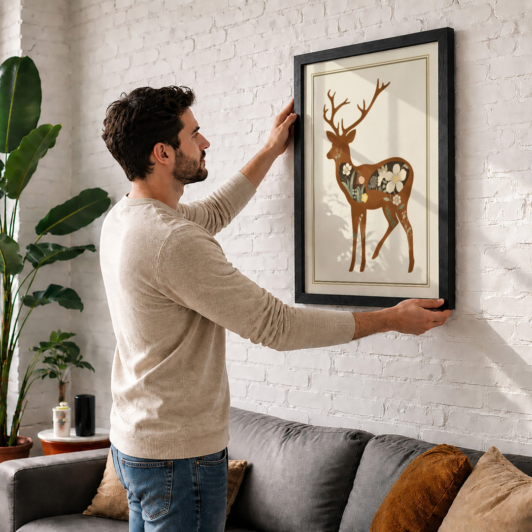 Antlered Deer Rustic - Framed Print
