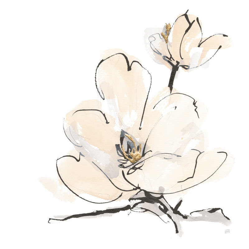 «Greige Magnolias II» par Chris Paschke, Toile avec cadre doré, Non, H 12 po x l 12 po x P 1,25 po