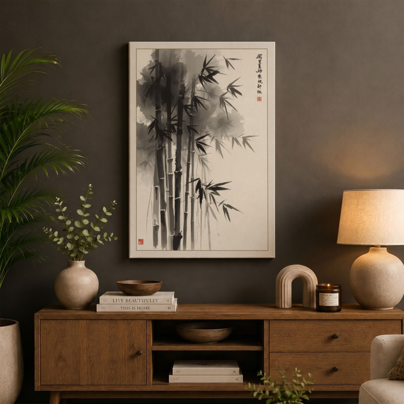 Bamboo in Silence Japandi - Wrapped Canvas, 18x12 - 45.7 x 30.5 cm, Cream Border