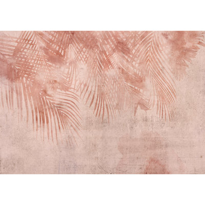 Papier peint botanique - Feuilles de palmier terre cuite