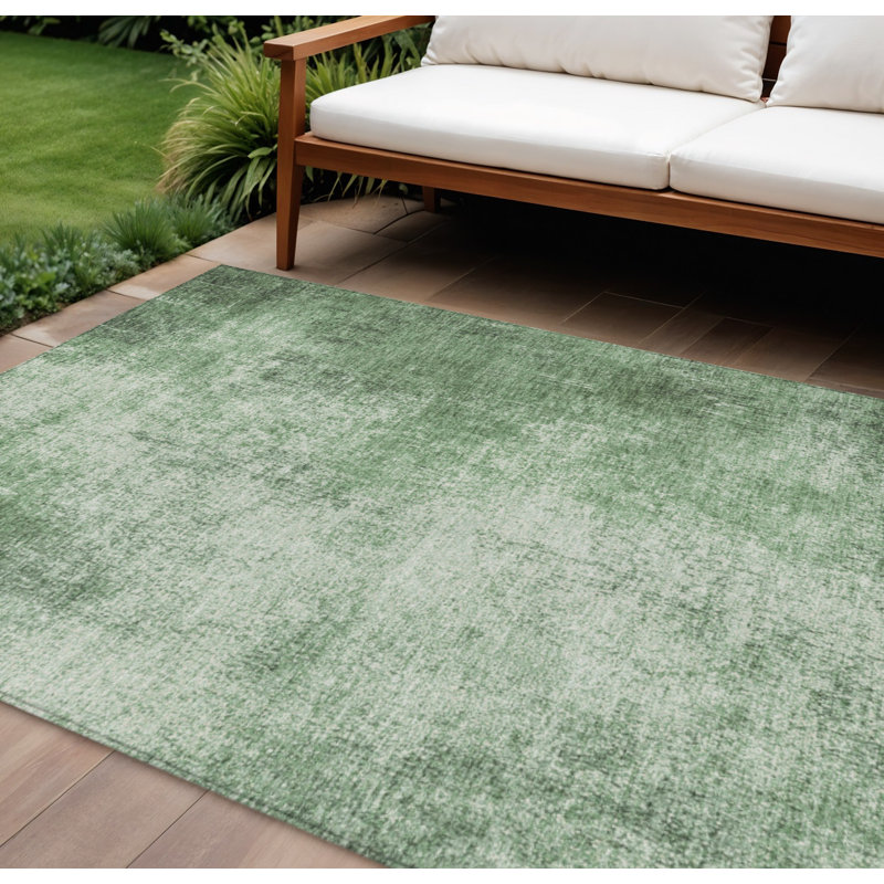 Tapis intérieur/extérieur lavable, motif abstrait vert et anthracite, 3 m x 4,2 m