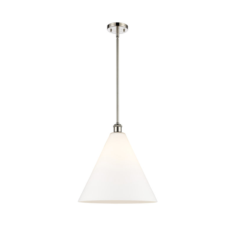 Luminaire suspendu sphérique à 1 lumière Allean, Blanc mat, H 49,75 po x l 16 po x P 16 po, Nickel poli