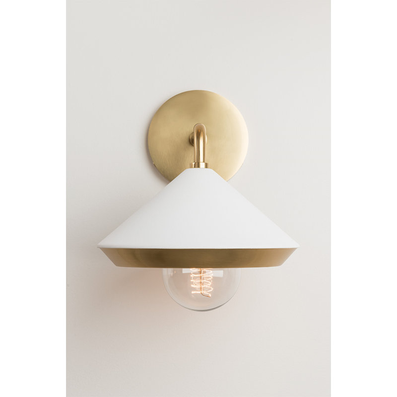 Marnie Aged Brass & Soft Off-White Conical 1-Light Wall Sconce
