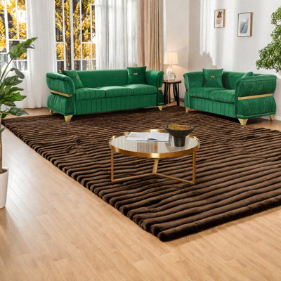 Ensemble de canapés modernes en velours vert 3 et 2 places avec garniture en métal doré