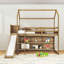 Lit mezzanine simple en bois avec glissade, tablettes, lumière et garde-corps de sécurité-1849197940