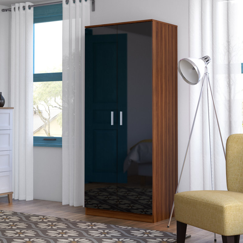Brylene 2 Door Wardrobe, Walnut/Black High Gloss