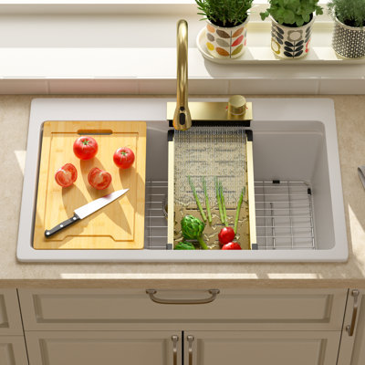 Évier de cuisine à cuve simple à cuve en quartz de 33 po x 22 po Quartz