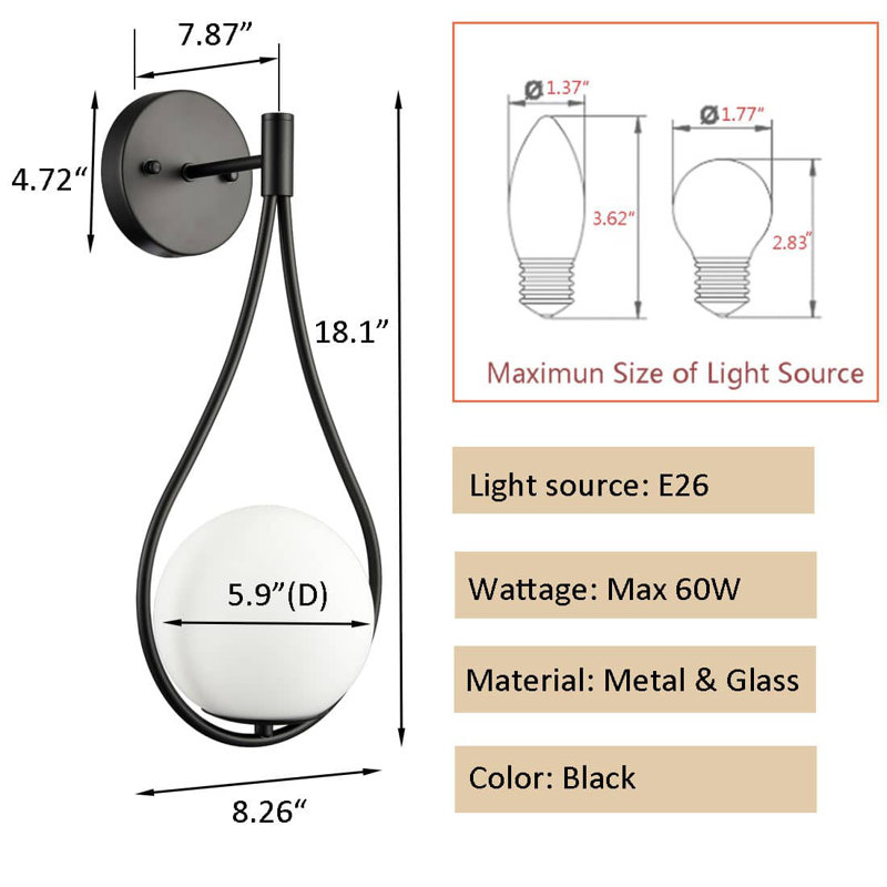 Ensemble de 2 appliques murales en laiton avec abat-jour en verre opale Pistey, Noir mat