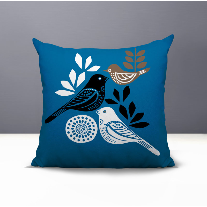Oreiller carré réversible intérieur / extérieur Emy Bird, Carré 15 po, Turquoise