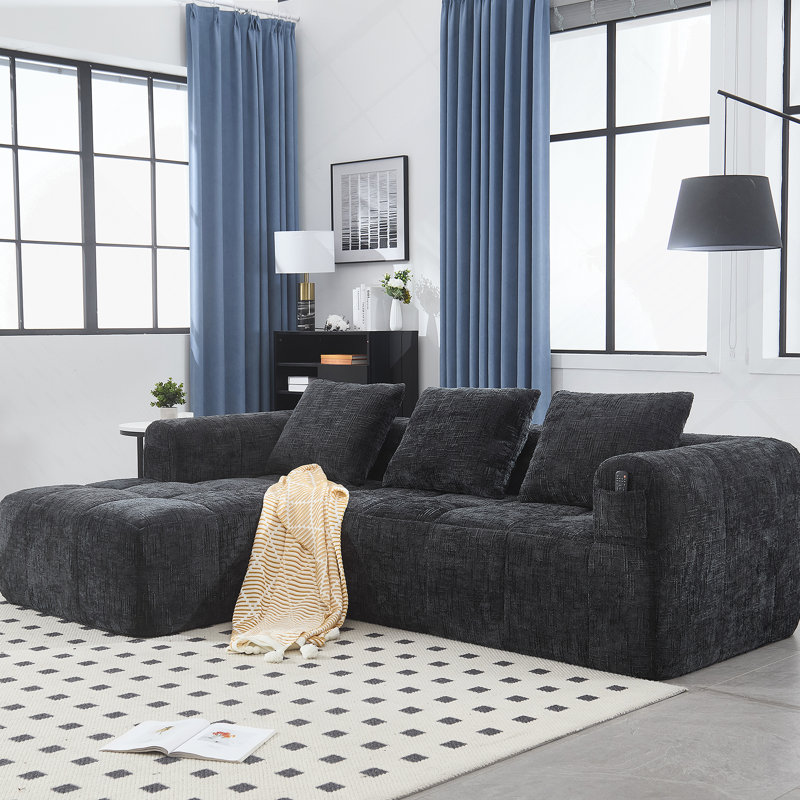 Canapé modulaire en chenille, Noir, noir, noir, noir