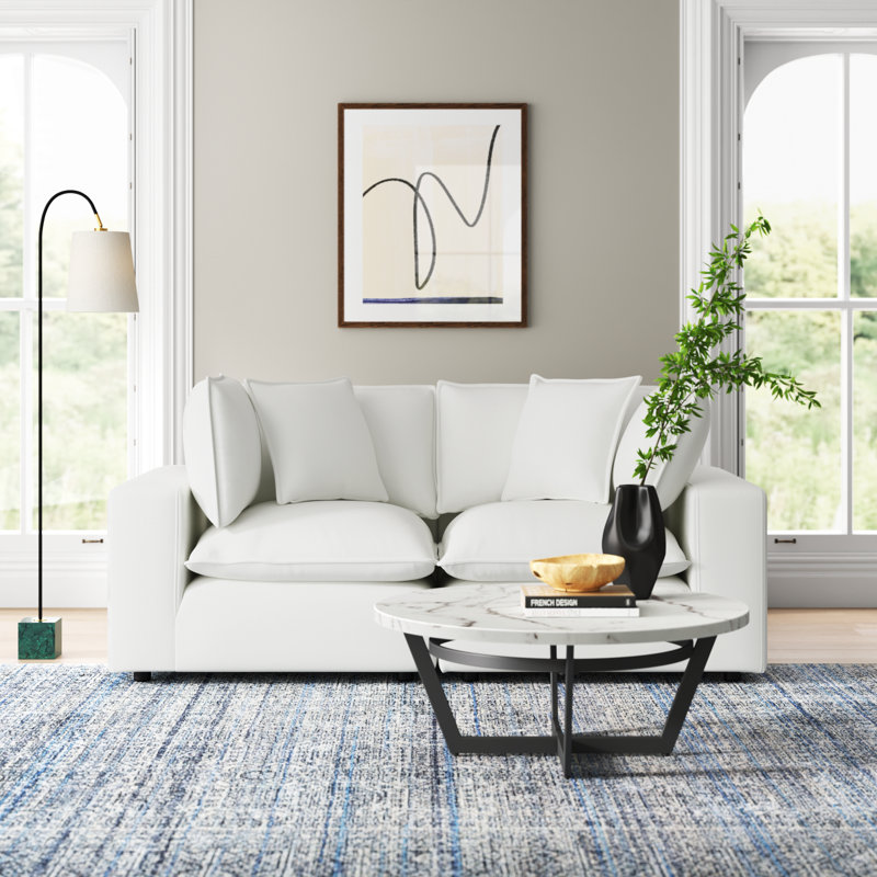 Ellaria 80.4" Square Arm Modular Loveseat with Reversible Cushions, White Polyester Blend
