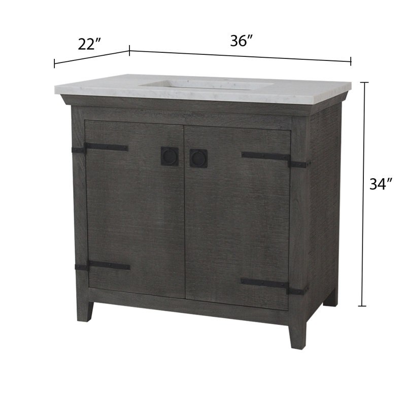 36" Single Vanity In Gray With White Marble Top