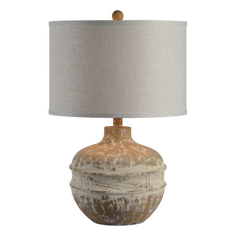 Adelene Beige and Brown Resin Table Lamp with Drum Shade