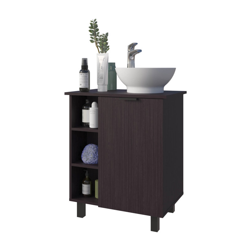 - Meuble-lavabo de salle de bain aux tons avec 8 tablettes et 1 porte, convenant aux intérieurs minimalistes, 4 supports d'écurie convenant à un décor,