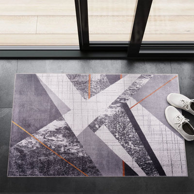 Netline Home Southbank Stripes Mid Grey Abstract Washable Rug