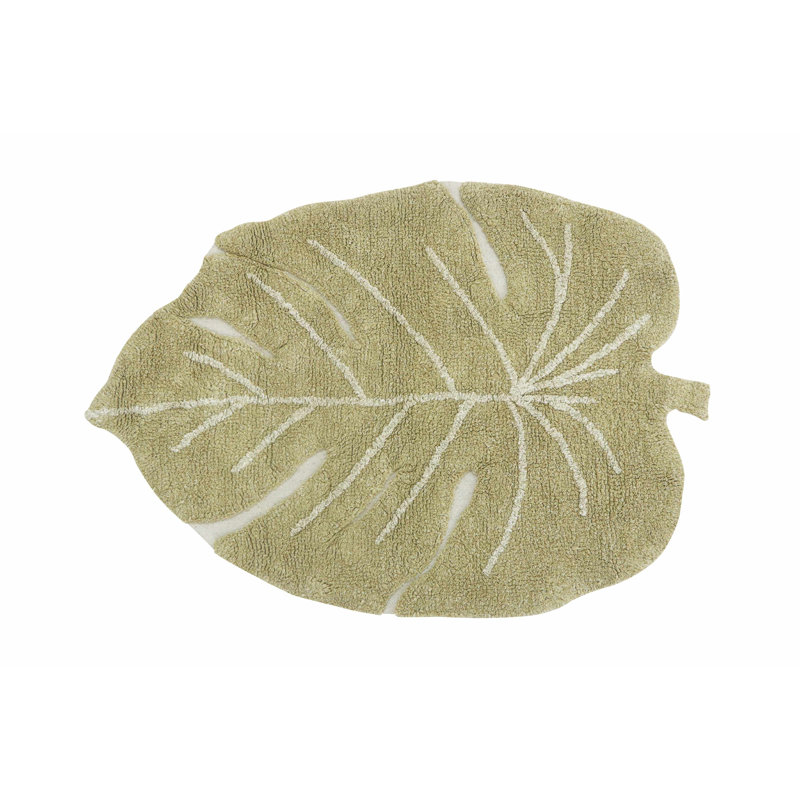 Handmade Olive Cotton Monstera Leaf Washable Rug 2' 5" x 3' 3"