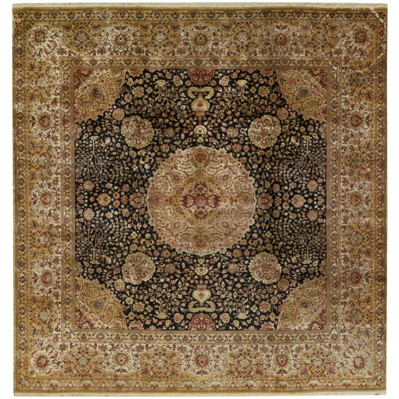 Hand-Knotted High-Quality Blue and Gold Area Rug