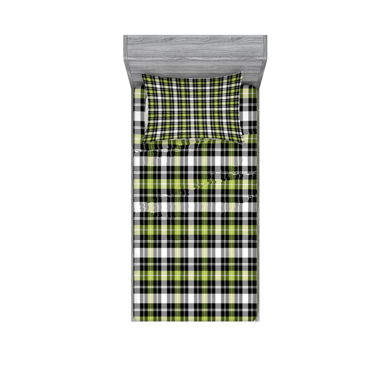 Ensemble de literie à lignes horizontales et verticales, Ensemble de draps pour lit simple avec drap-housse