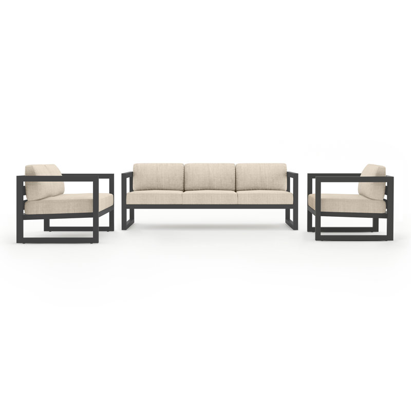 Avion 3 Piece Sofa Loveseat Set, Canvas Flax Sunbrella® Canvas, Slate