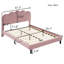 Queen Upholstered Smart LED Bed Frame With Elegant Flowers Headboard,Floating Velvet Platform LED Bed With Wooden Slats Support,Pink-176540485