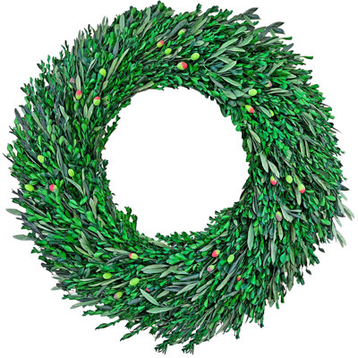Arvizu 30" Preserved Olive Leaf & Boxwood Indoor Spring Wreath – Real Dried Greenery For Natural Home Décor