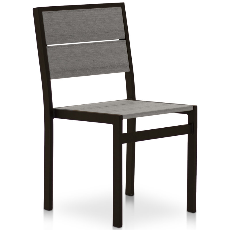 Chaise de patio empilable Reginald, Noir texturé / Bois flotté