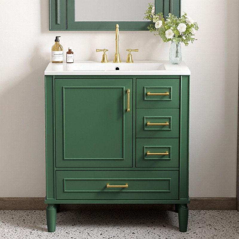 Meuble-lavabo 30 po avec lavabo en céramique, Vert