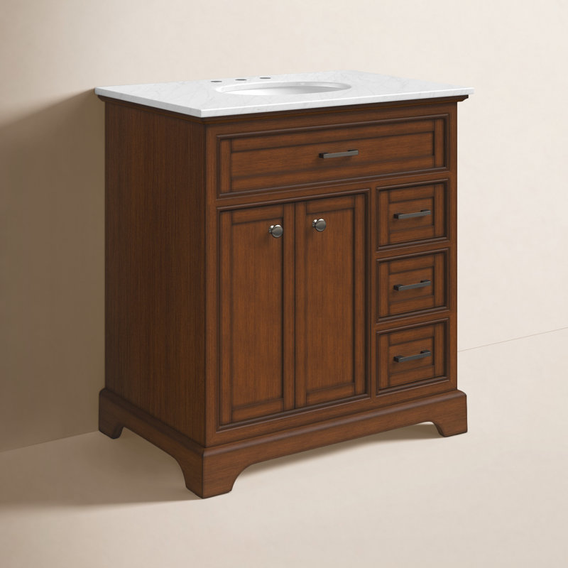 Hermes 32'' Single Bathroom Vanity with Marble Top, Teak