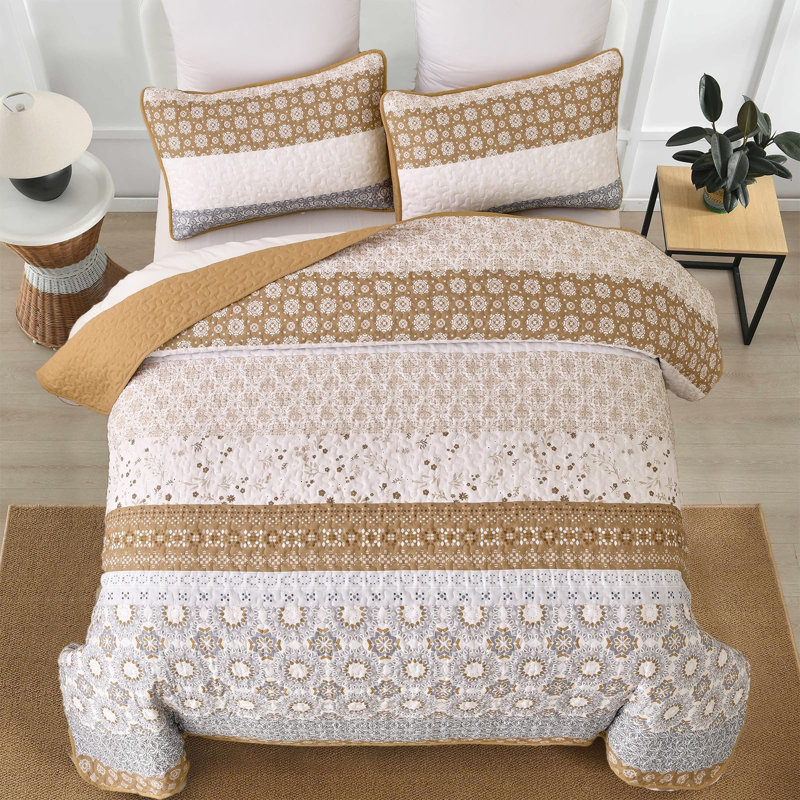 Ensemble de couvre-lit 3 pièces Boho, Courtepointe pour lit grand + deux taies décorati