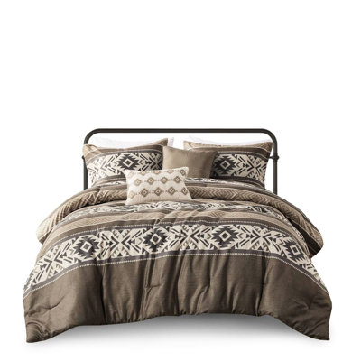 5 Piece Bedding , Stripe Herringbone, King/ King, , Brown, King Piece, Throw Pillows,